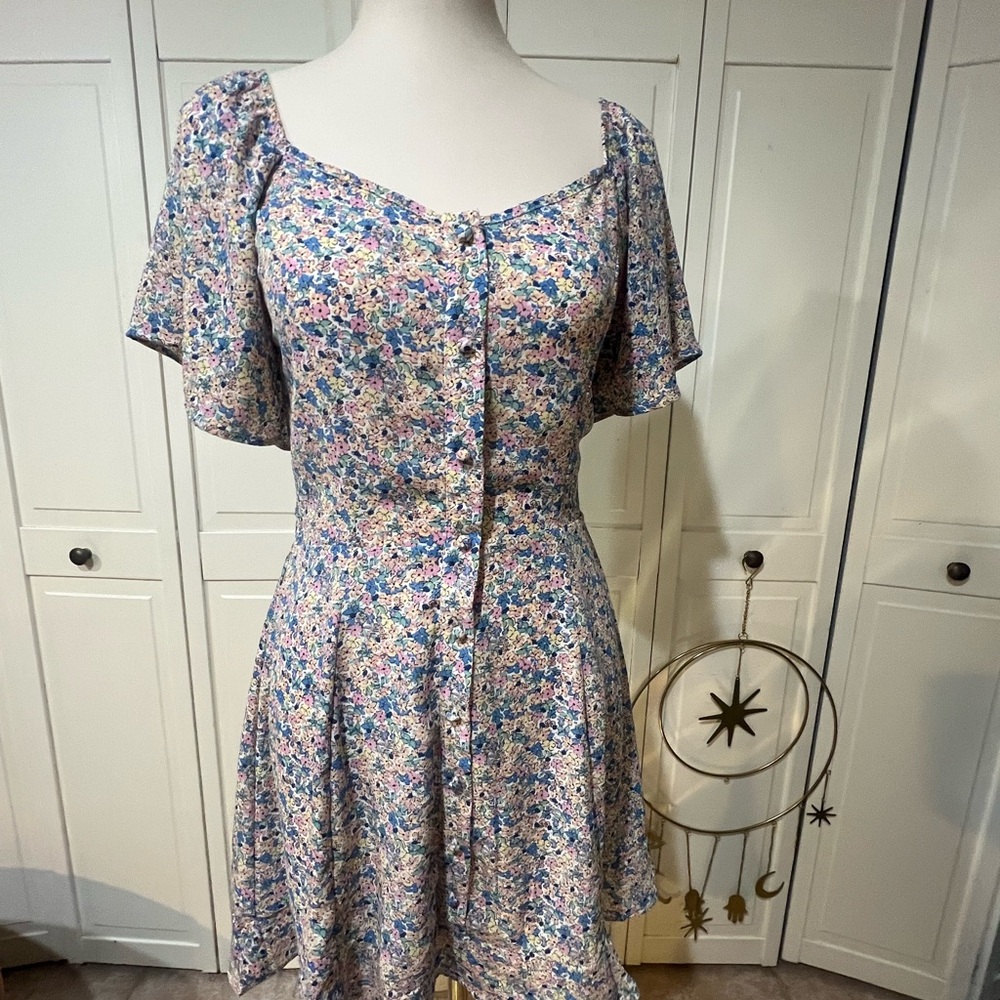 Sienna Sky Floral Mini Dress in Blue and Pink